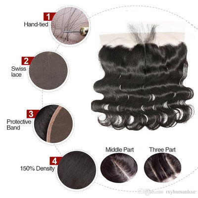 100% Unprocessed Virgin Human Hair HD Lace - Body Wave 13"X5" Frontal Closure