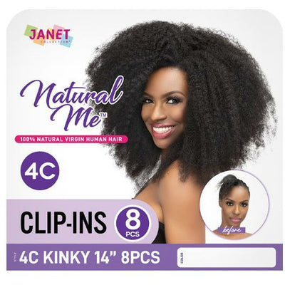 Janet Collection 100% Natural Virgin Human Hair Clip-In - 4C Kinky 14" 8 Pcs