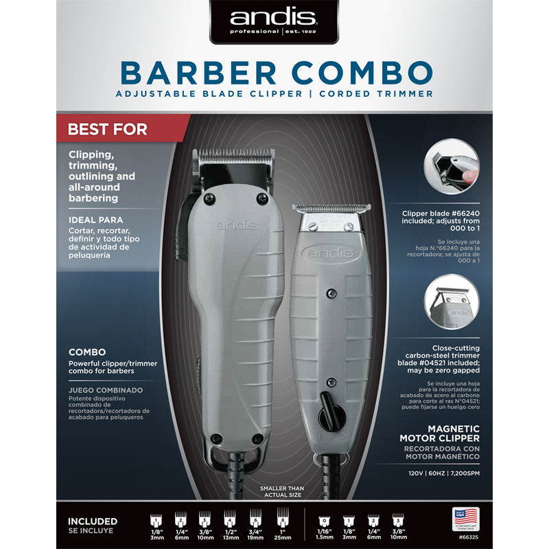 Andis Professional Barber Adjustable Blade Clipper & Corded Trimmer Combo