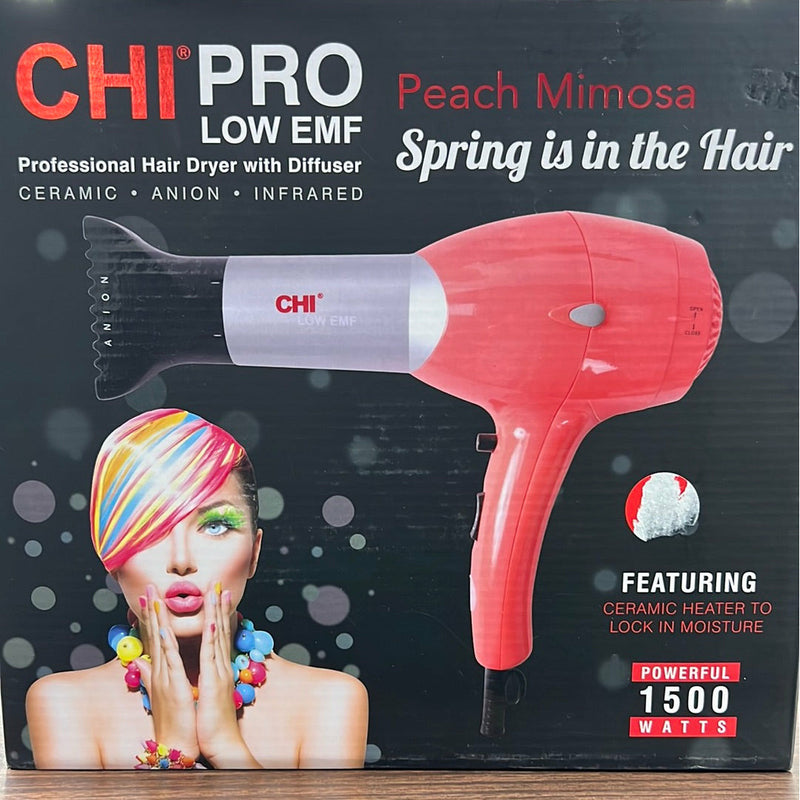 Chi Pro Low Emf Peach Mimosa Professional Hair Dryer With Diffuser